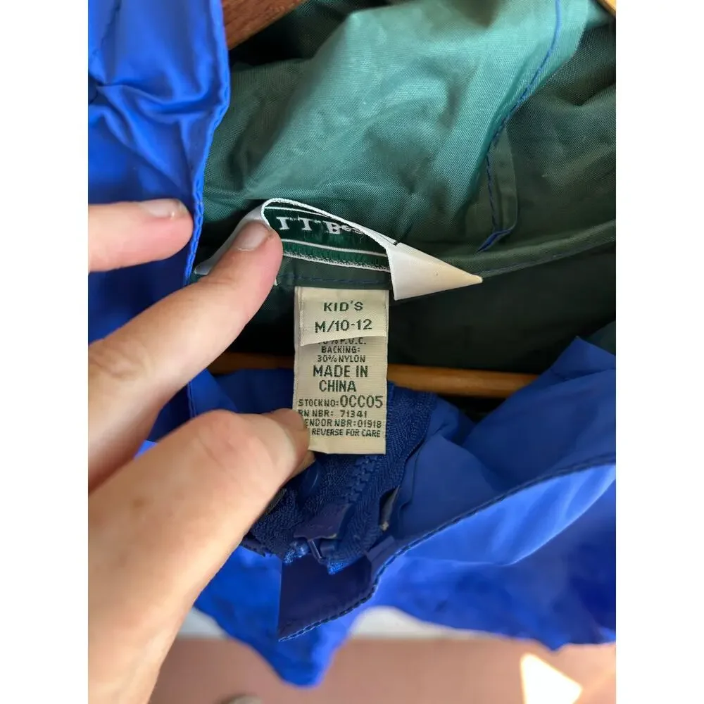 L.L. Bean Kids M/10-12 Raincoat, Blue, vented with hood with cap